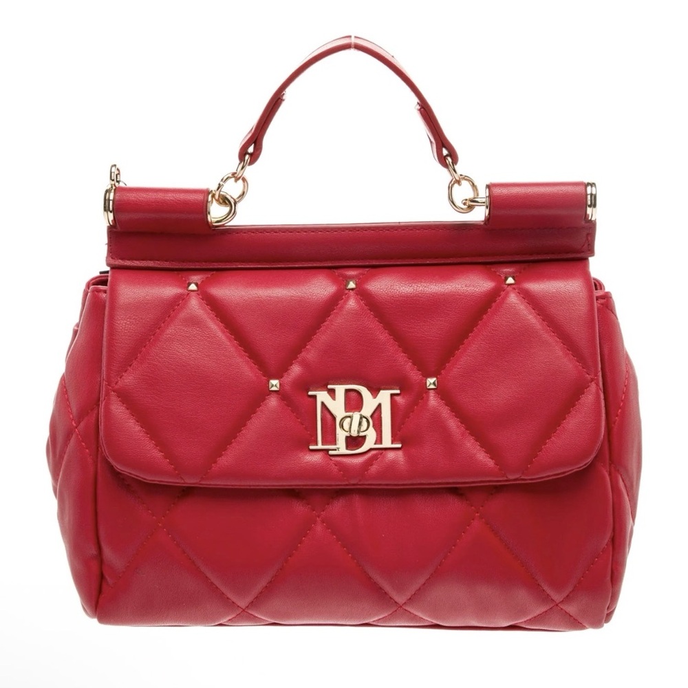 Badgley Mischka Red Diamond Quilted Crossbody Satchel
